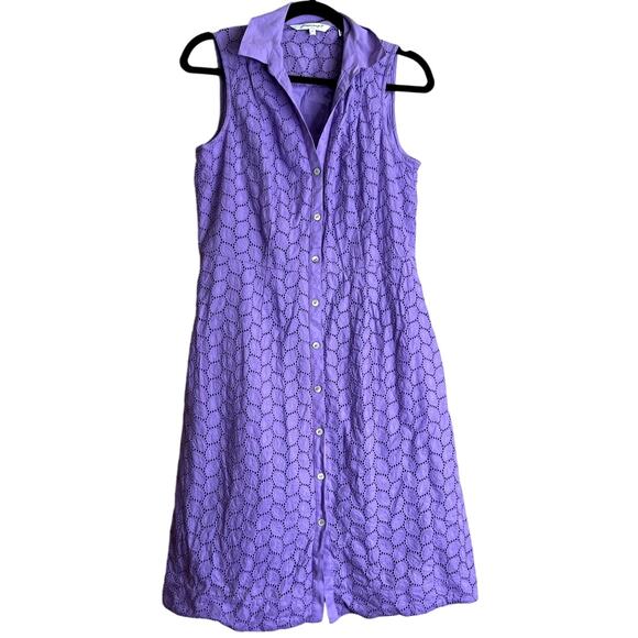 Foxcroft A Line Dress Women 6 Purple Sleeveless Eyelet Pockets Boho Lagenlook - Picture 1 of 10